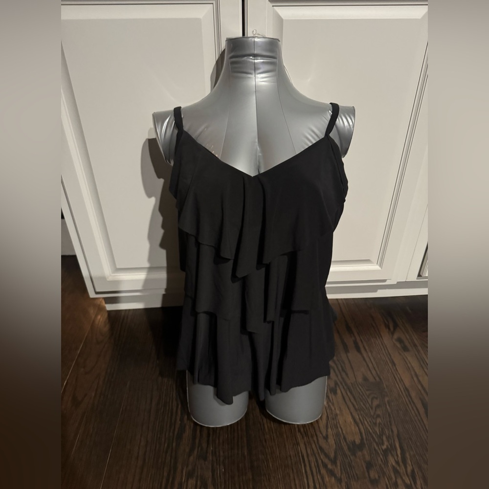 Women's Black Ruffle Tankini bathing suit.